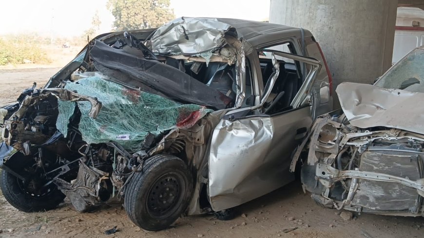 झपकी झपट ले गई तीन जिंदगियां, तड़के एक्सप्रेस वे पर राया के पास कार खड़े वाहन में जा घुसी