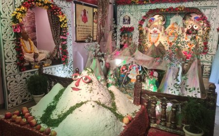 101 किलो चावल व हलवा से सजाए गोवर्धन महाराज, परिक्रमा देकर किया पूजन