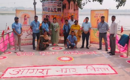 नगर निगम ने छठ के अवसर पर घाटों पर रखे अर्पण कलश, चलाया ज़ीरो वेस्ट अभियान 