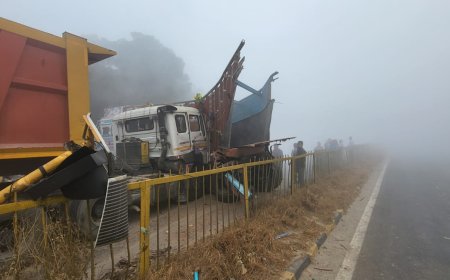 ग्वालियर हाईवे पर एक ट्रक दूसरे ट्रक की टक्कर से दो भागों में बंट गया, कोहरे में हुआ हादसा