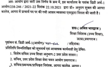 आगरा कॊलेज में कार्यवाहक प्राचार्य आज ही संभव, डॊ. अनुराग शुक्ल के चयन निरस्तीकरण का पत्र मिला