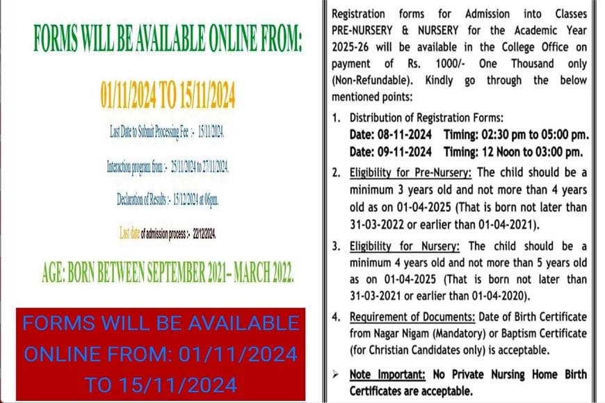 मिशनरी स्कूलों में प्रवेश की दौड़, सेंट जॉर्जेज में 08 और 09 को फॉर्म मिलेंगे तो सेंट कॉनरेड्स में 15 तक, नियम और शर्तें
