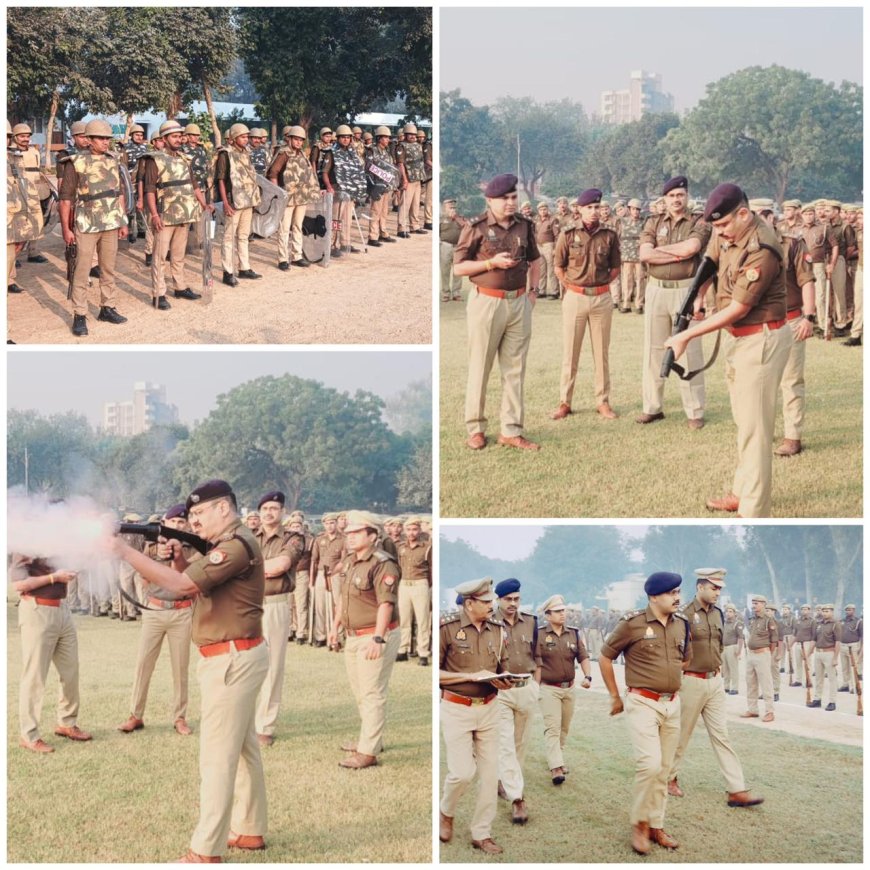 पुलिस ने परेड के बाद किया बलवा ड्रिल का अभ्यास
