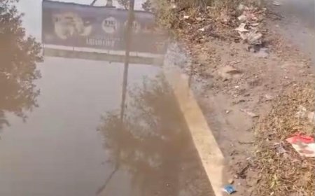 बिचपुरी फाटक के पास सड़क की एक लेन पानी में डूबी