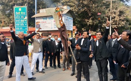 अधिवक्ताओं ने दीवानी में पुतला फूंककर गृहमंत्री अमित शाह का इस्तीफा मांगा   