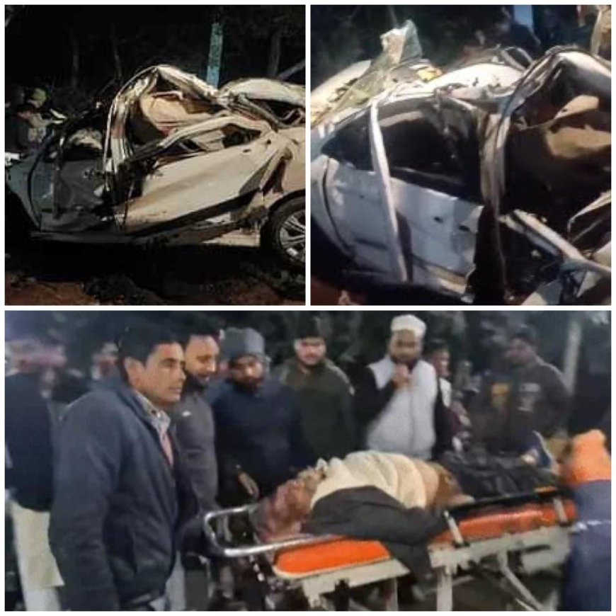 पीलीभीत में बेकाबू कार खाई में गिरकर पेड़ से टकराई, छह की मौत, चार घायल