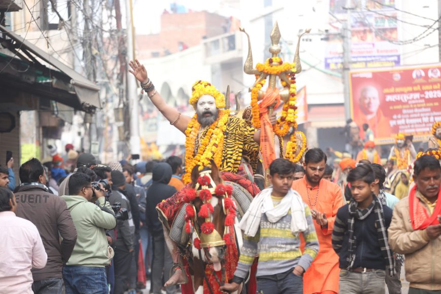 नागा संन्यासियों के श्री तपोनिधि आनंद अखाड़े ने किया महाकुम्भ में भव्य छावनी प्रवेश