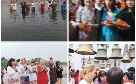 रूसी महिलाएं बटेश्वरनाथ के दर्शन कर बोलीं- हर हर महादेव