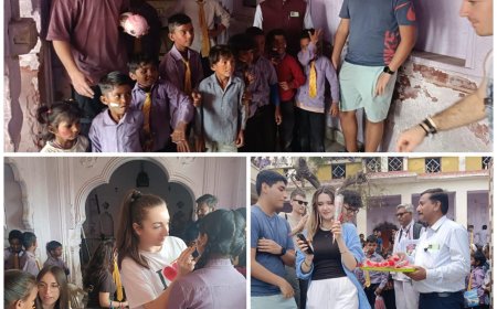 सीकरी चार हिस्सा में स्कूली बच्चों के साथ बच्चे बन गए इटली के पर्यटक