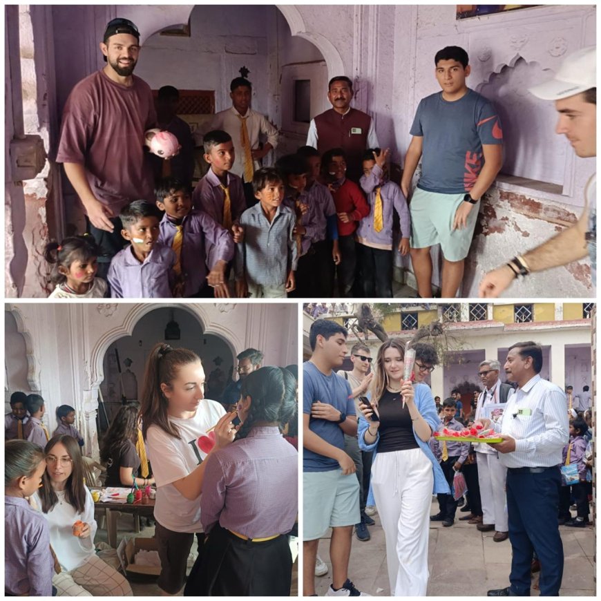 सीकरी चार हिस्सा में स्कूली बच्चों के साथ बच्चे बन गए इटली के पर्यटक