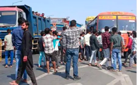 हाइवे पार कर रहा युवक आया ट्रक की चपेट में, परिजनों लगाया जाम