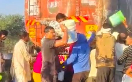 क्या हो गया है लोगों को, टैंकर से रिफाइंड रिसा तो लूट सी मच गई