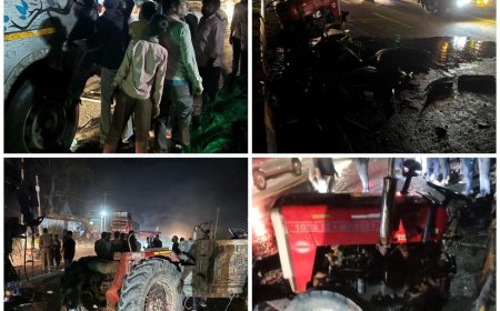 किरावली में जयपुर हाईवे पर बस की टक्कर से दो हिस्सों में बंटा ट्रैक्टर   