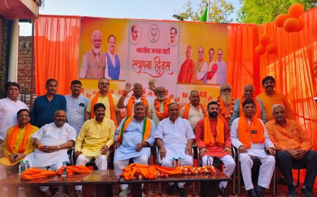 भाजपा के स्थापना दिवस कार्यक्रम में जनसंघ के पुराने कार्यकर्ताओं का हुआ सम्मान