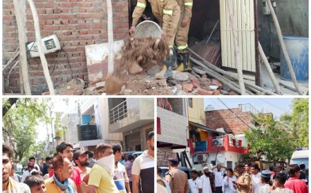 आगरा के शहीद नगर में मकान का लिंटर गिरा, सात मजदूर दबे, एक की मौत