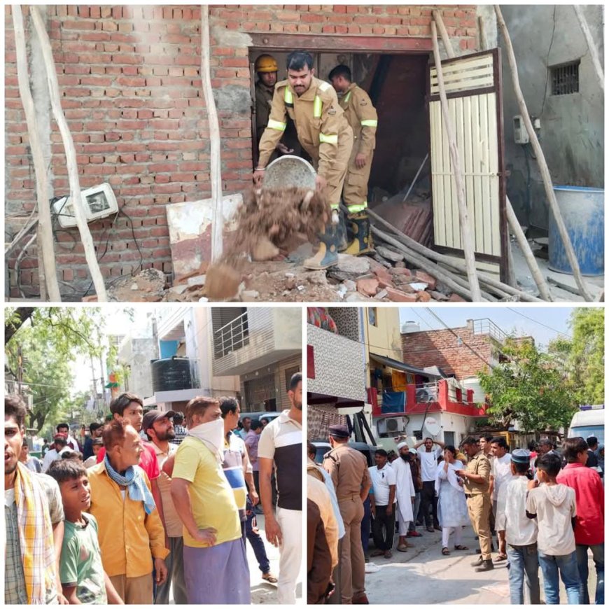 आगरा के शहीद नगर में मकान का लिंटर गिरा, सात मजदूर दबे, एक की मौत