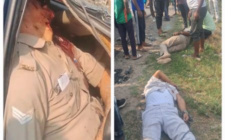 अलीगढ़ में कैंटर में जा घुसी फिरोजाबाद पुलिस की वैन,  दरोगा-सिपाही, बंदी और ड्राइवर की मौत