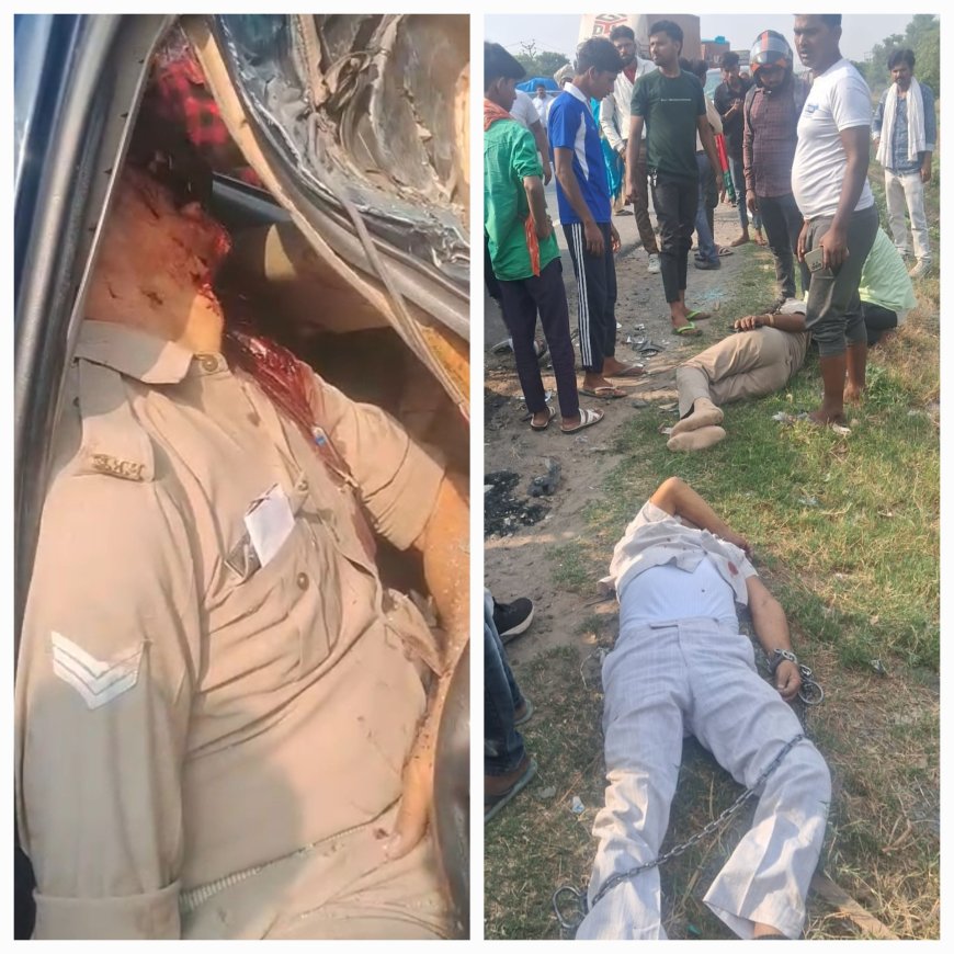 अलीगढ़ में कैंटर में जा घुसी फिरोजाबाद पुलिस की वैन,  दरोगा-सिपाही, बंदी और ड्राइवर की मौत