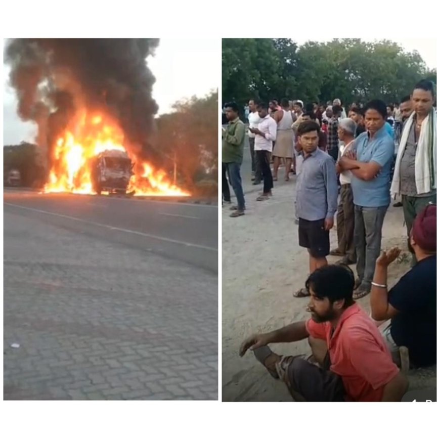 आगरा में दर्दनाक हादसा: ट्रक-कैंटर की भिड़ंत के बाद भीषण आग, चालक की जलकर मौत