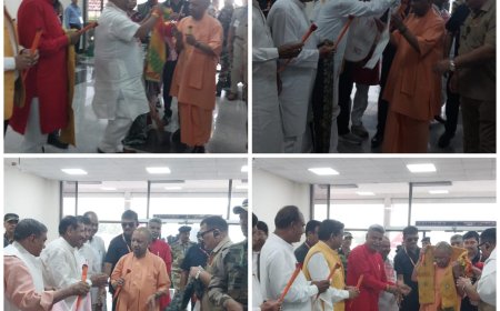 आगरा पहुंचे सीएम योगी, खेरिया एयरपोर्ट पर जनप्रतिनिधियों ने किया स्वागत