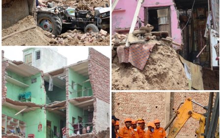 मथुरा में टीले पर मिट्टी खिसकने से आठ मकान ढहे, दो सगी बहनों समेत तीन की मौत, कई और लोग दबे