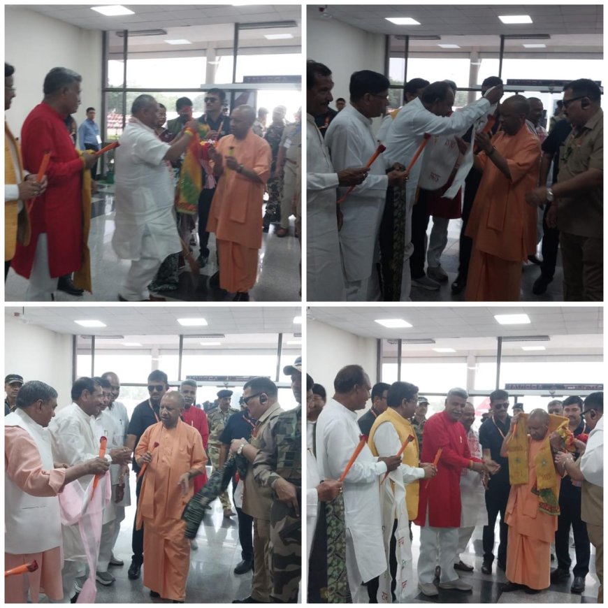 आगरा पहुंचे सीएम योगी, खेरिया एयरपोर्ट पर जनप्रतिनिधियों ने किया स्वागत