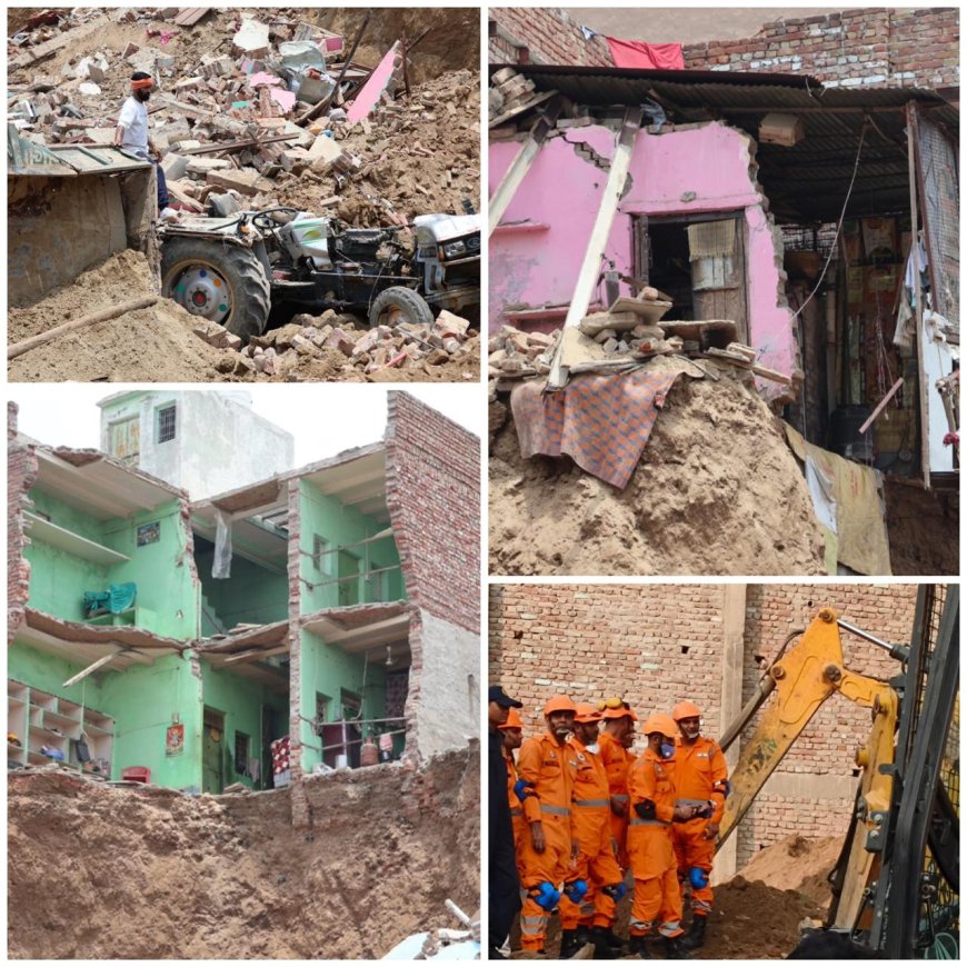 मथुरा में टीले पर मिट्टी खिसकने से आठ मकान ढहे, दो सगी बहनों समेत तीन की मौत, कई और लोग दबे
