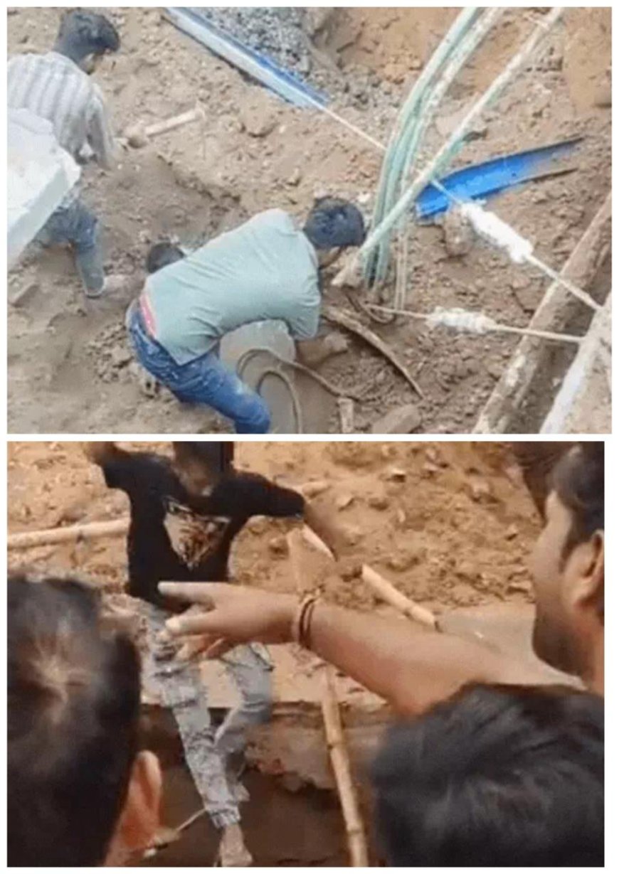 बारिश में धंसी सड़क के गड्ढे में गिरने से तीन युवकों की जान पर बन आई, जल निगम की लापरवाही उजागर