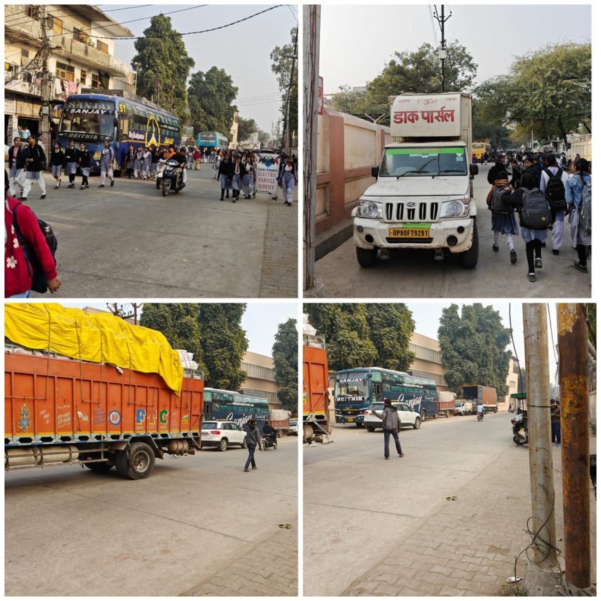 मथुरा में हादसे का इंतजार कर रहा प्रशासन! चार-चार कॉलेजों की सड़क पर ‘अवैध बस अड्डा’, पुलिस चौकियां मूकदर्शक