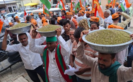 सिर पर मूंग रख कलेक्ट्रेट पहुंचे किसान, डीएम के आदेश पर शुरू हुई खरीद, प्रदर्शन के बाद बनी बात