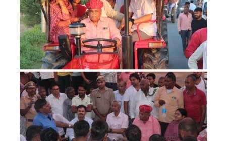 बाढ़ग्रस्त क्षेत्र का दौराः जब विधायक बाबूलाल ने चलाया ट्रैक्टर और सवार बने मंडलायुक्त