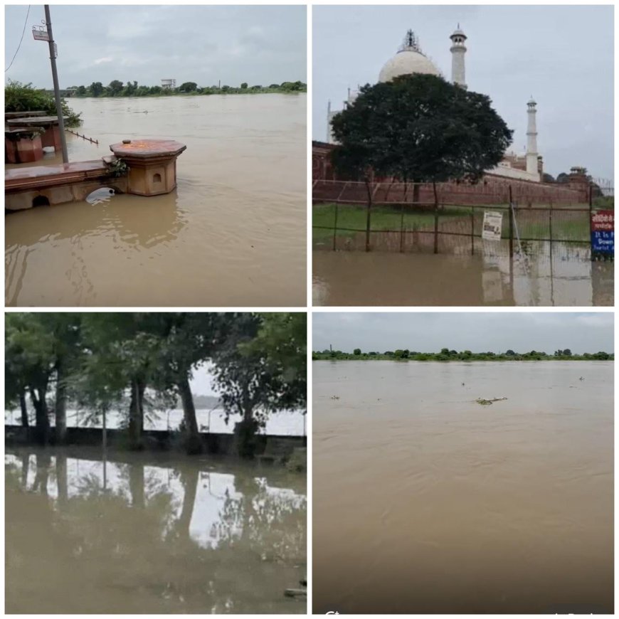 आगरा में यमुना खतरे के निशान से दो फुट ऊपर, ताजगंज मोक्षधाम डूबा, गांव खाली कराए जा रहे