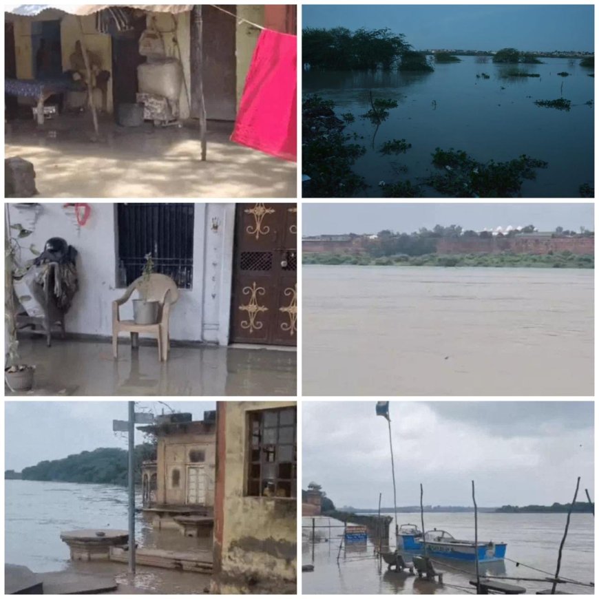 आगरा में यमुना का रौद्र रूपः कैलाश मंदिर समेत तमाम गांवों में घुसा बाढ़ का पानी, नाले बैक मार रहे   