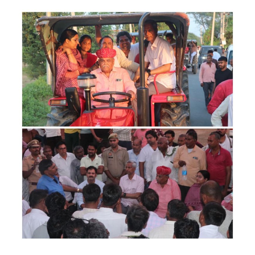 बाढ़ग्रस्त क्षेत्र का दौराः जब विधायक बाबूलाल ने चलाया ट्रैक्टर और सवार बने मंडलायुक्त