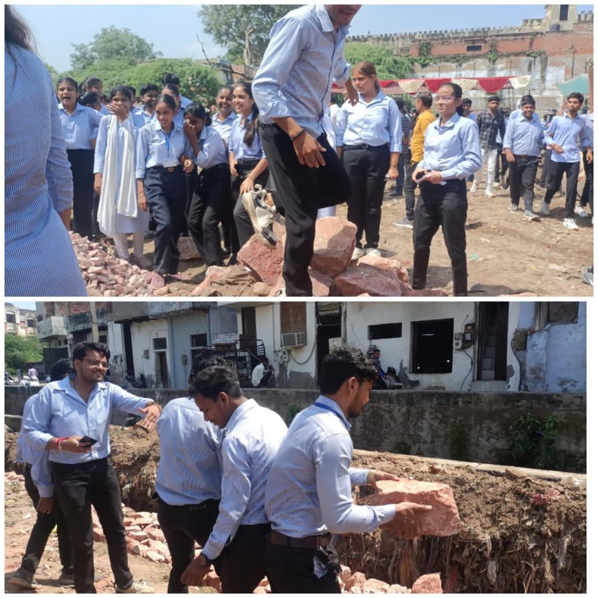 आगरा कॉलेज की बहुमूल्य भूमि के बाउंड्री वॊल के निर्माण में छात्र-छात्राओं ने किया श्रमदान