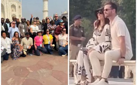 ताजमहल की खूबसूरती ने मोहा ट्रम्प जूनियर का मन, पत्नी वेनेसा संग डायना बेंच पर कराया फोटोशूट, आगरा में हुआ  खास स्वागत