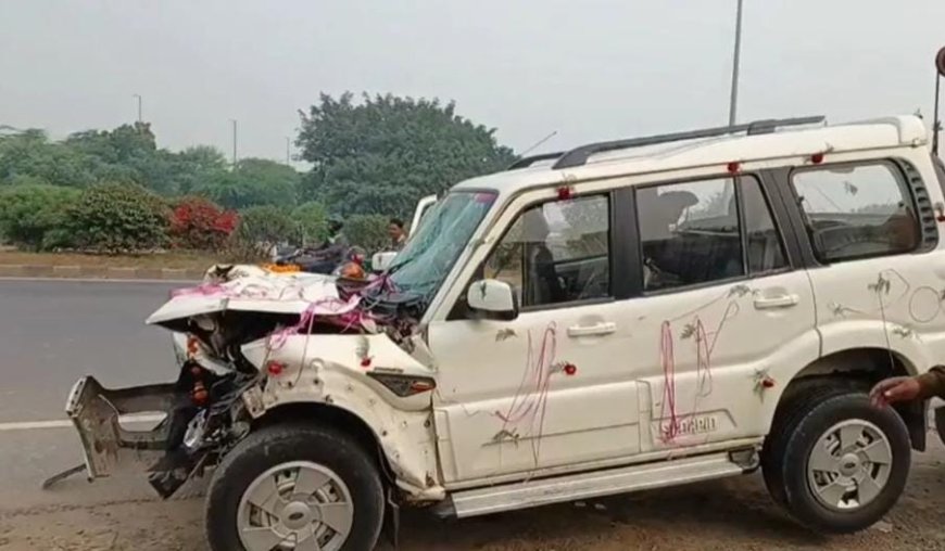 नींद ने कराया हादसाः आगरा में पीछे से ट्रक में घुसी स्कॉर्पियो, तीन लोग घायल, हाईवे जाम