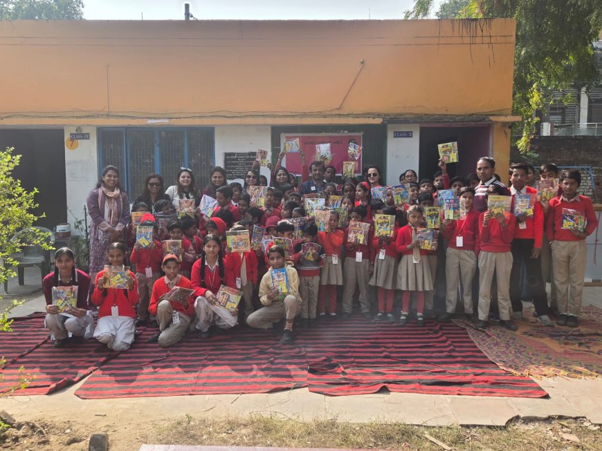 बच्चों की मुस्कान के लिए लायंस आगरा फ़्लेमिंगो का प्रयास, स्कूल में वॉटर कूलर व स्टडी किट वितरित