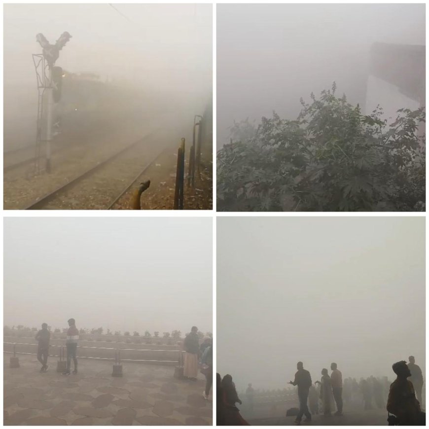 ताजनगरी आगरा में कोहरे का पहला कहर, घने धुंध में गायब ताजमहल, दिन में रात जैसे हालात