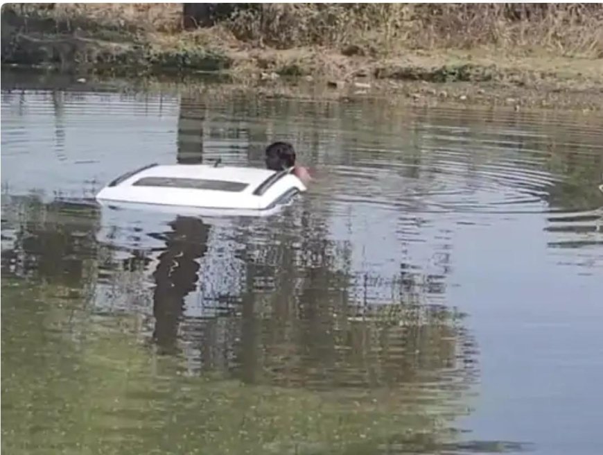 बड़ा हादसा टला, ड्राइविंग सीखते समय कार तालाब में गिरी, मासूम समेत दो सुरक्षित