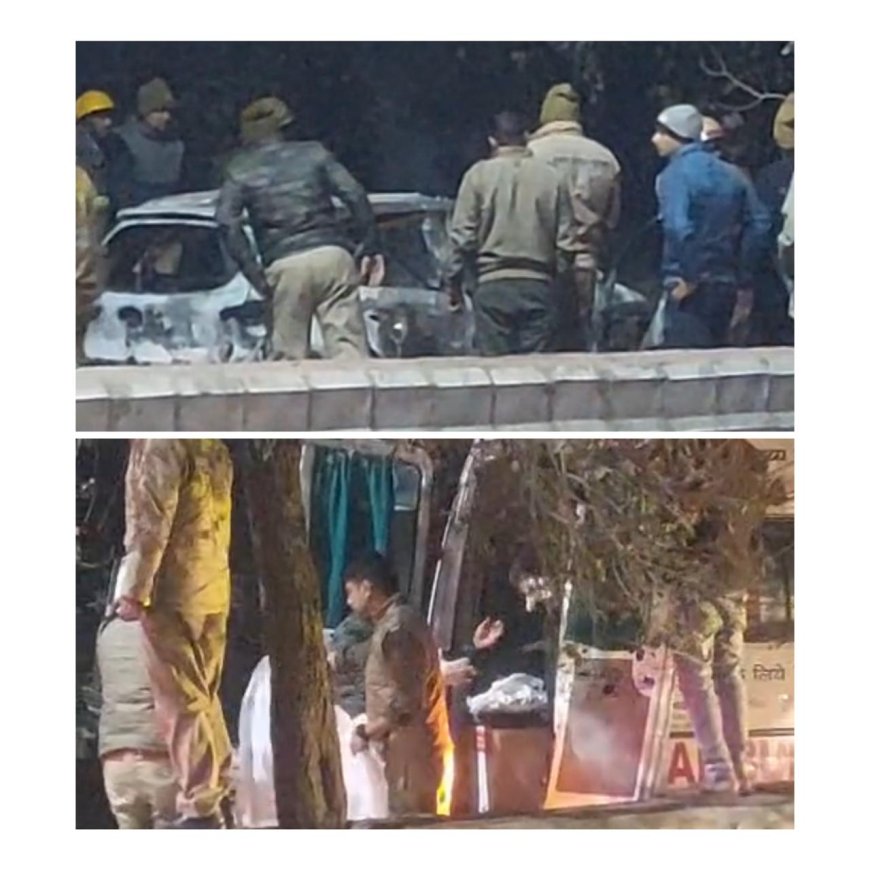 आगरा में जिंदा जल गया युवक: मघटई तिराहे पर दौड़ती I-10 कार में लगी भीषण आग, चालक को बाहर निकलने का नहीं मिला मौका, इलाके में मची अफरा-तफरी