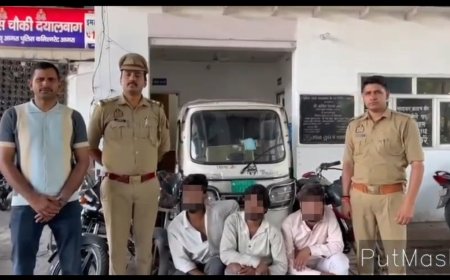 न्यू आगरा पुलिस ने अंतर्राज्यीय वाहन चोर गैंग के तीन सदस्य दबोचे, चोरी की चार मोटर साइकिल और एक ऒटो बरामद