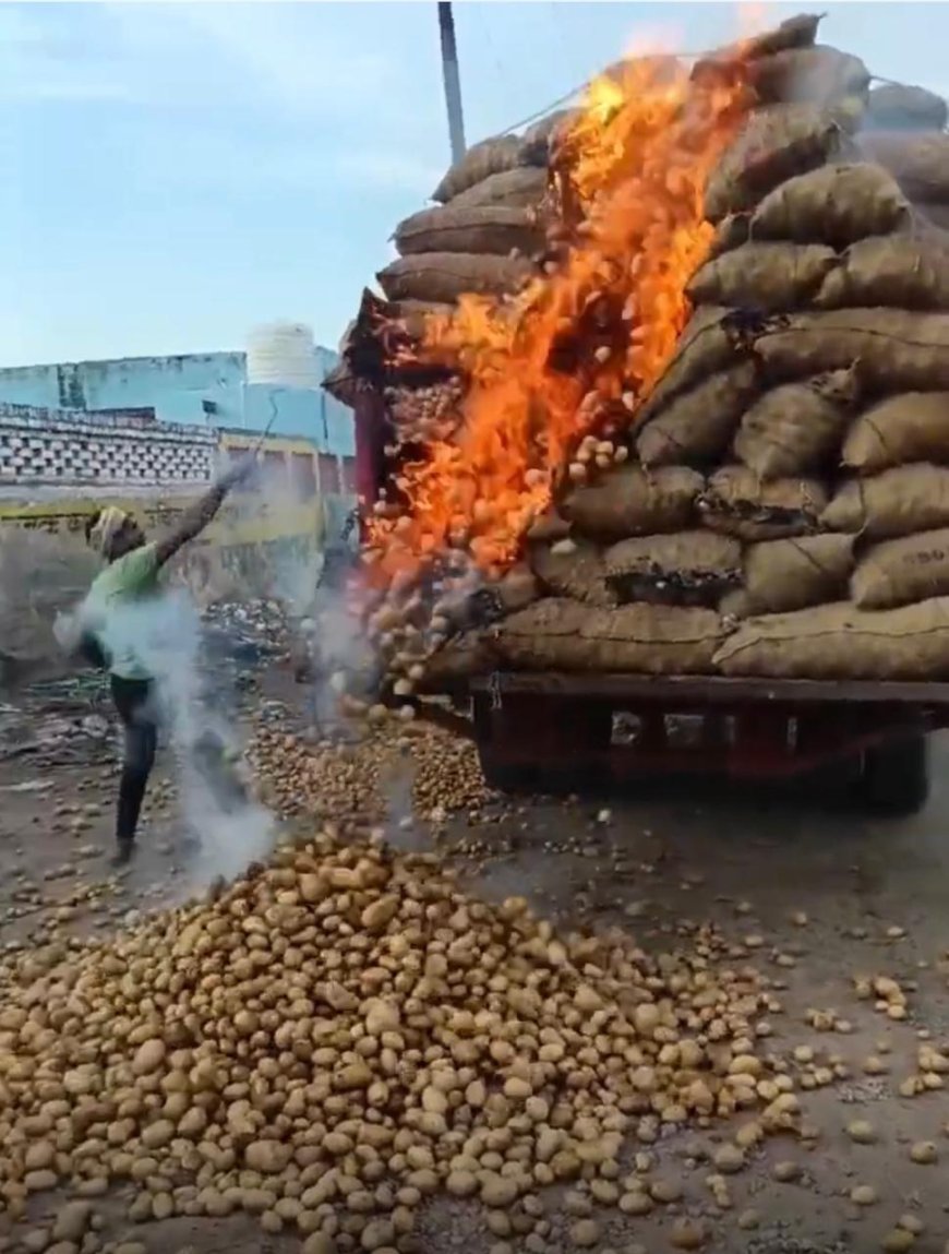 कोल्ड स्टोरेज जा रही ट्रॉली में अचानक उठीं लपटें, पांच लोगों ने कूदकर बचाई जान, मची खलबली