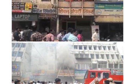 संजय प्लेस के स्काई टावर में भीषण आग, करोड़ों रुपये का सामान खाक, मचा हड़कंप