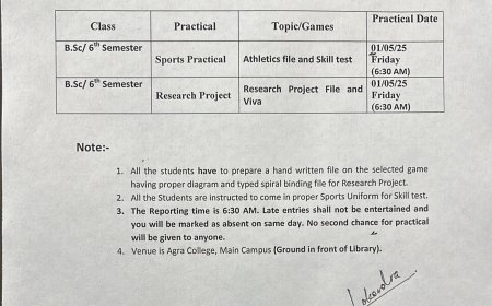 सुबह 6:30 बजे हाजिरी नहीं तो बाहर: आगरा कॉलेज में खेल प्रायोगिक परीक्षा का सख्त शेड्यूल जारी