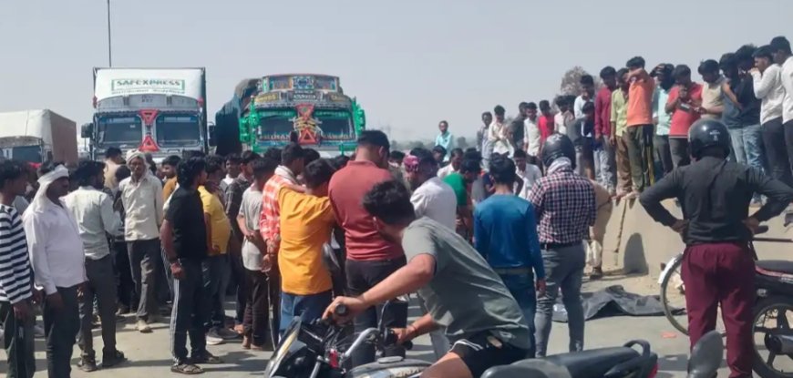 आगरा-ग्वालियर रोड पर एक्सीडेंटः कंटेनर ने मजदूर को रौंदा,  जाम लगाए जान से हाईवे पर दो घंटे से ज्यादा समय तक ठप रहा ट्रैफिक