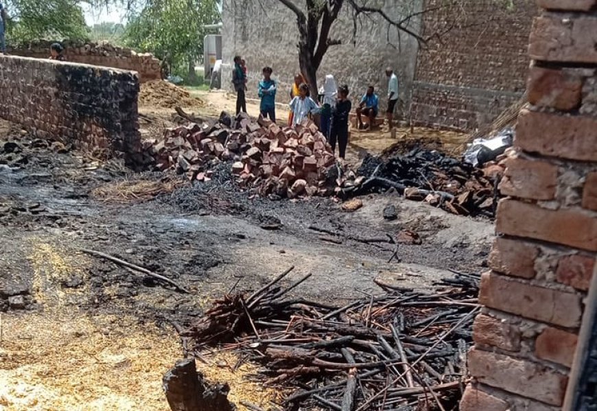 फतेहपुर सीकरी क्षेत्र के ताजपुर नगरिया में आग का तांडव: भूसा-छप्पर राख, मवेशी झुलसे