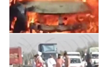 आगरा-लखनऊ एक्सप्रेसवे पर चलती कार बनी आग का गोला, साधु-संतों ने कूदकर बचाई जान
