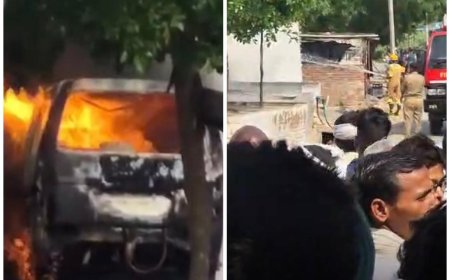 घरेलू सिलेंडर से ईको कार में गैस भरते समय लगी भीषण आग, जलकर खाक हुई गाड़ी, बड़ा हादसा टला