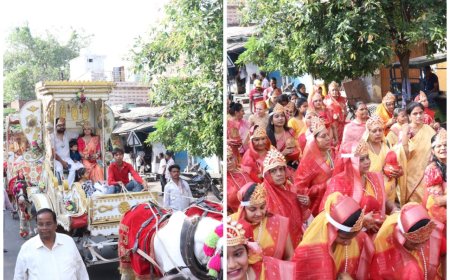 आगरा में गणधर वलय विधान का भव्य शुभारंभ, 200 कलशों की घटयात्रा में गूंजे महावीर स्वामी के जयकारे